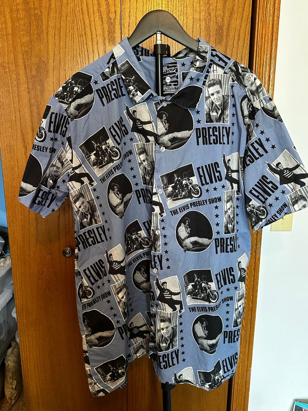 Official Elvis Presley 2023 ABG Photo Collage Blue Button Up Shirt Mens 2XL